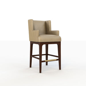 Beige bar stool with wooden legs on a white background