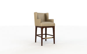 Beige bar stool with wooden legs on a white background