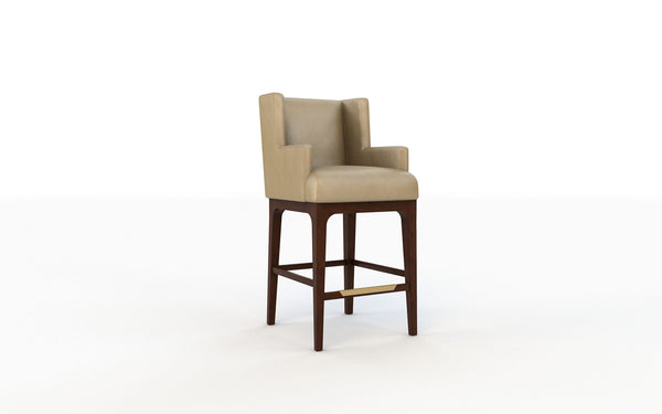 Beige bar stool with wooden legs on a white background