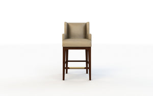 Beige bar stool with wooden legs on a white background