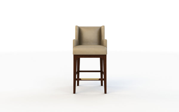 Beige bar stool with wooden legs on a white background