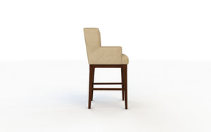 Beige bar stool with wooden legs on a white background