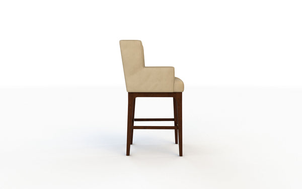 Beige bar stool with wooden legs on a white background
