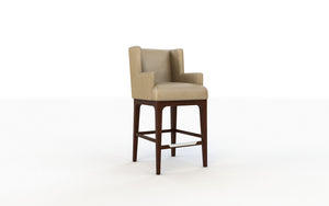 Beige bar stool with wooden legs on a white background