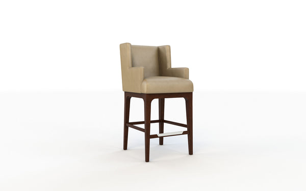 Beige bar stool with wooden legs on a white background