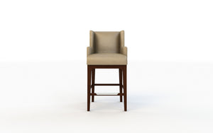 Beige bar stool with wooden legs on a white background