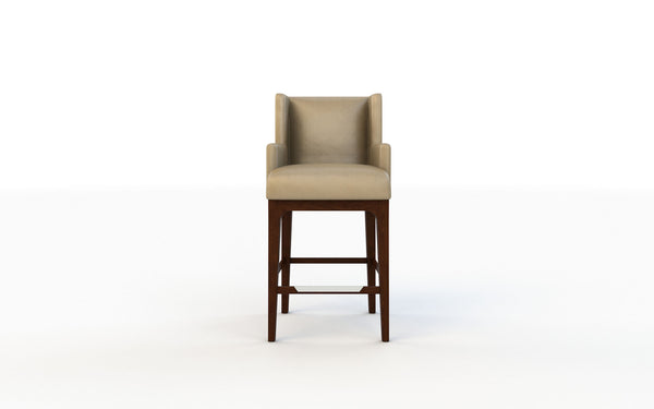 Beige bar stool with wooden legs on a white background