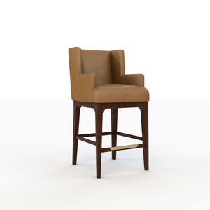 Brown bar stool with wooden legs on a white background