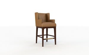 Brown bar stool with wooden legs on a white background