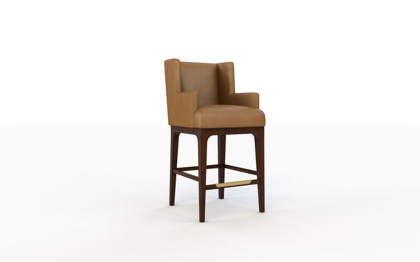 Brown bar stool with wooden legs on a white background