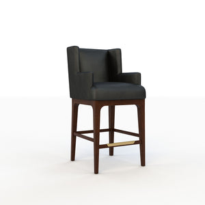 Black bar stool with wooden legs on a white background