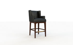 Black bar stool with wooden legs on a white background