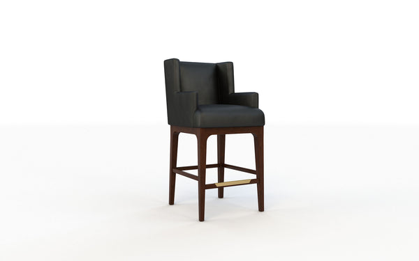 Black bar stool with wooden legs on a white background