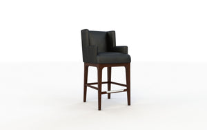 Black bar stool with wooden legs on a white background