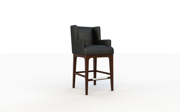 Black bar stool with wooden legs on a white background