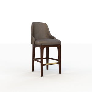 Gray cushioned bar stool on a white background