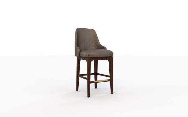 Gray cushioned bar stool on a white background