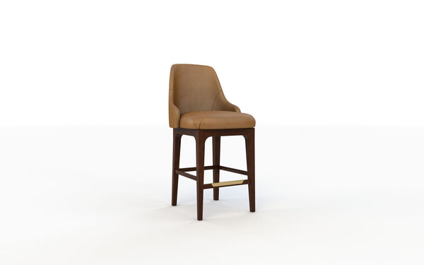 Brown bar stool with wooden legs on a white background