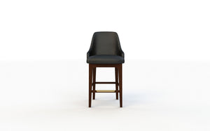 Black bar stool with wooden legs on a white background