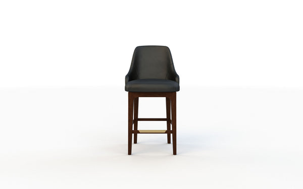 Black bar stool with wooden legs on a white background