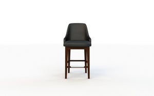 Black bar stool with wooden legs on a white background