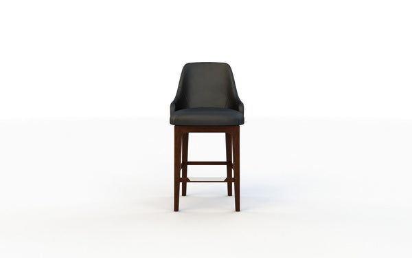 Black bar stool with wooden legs on a white background